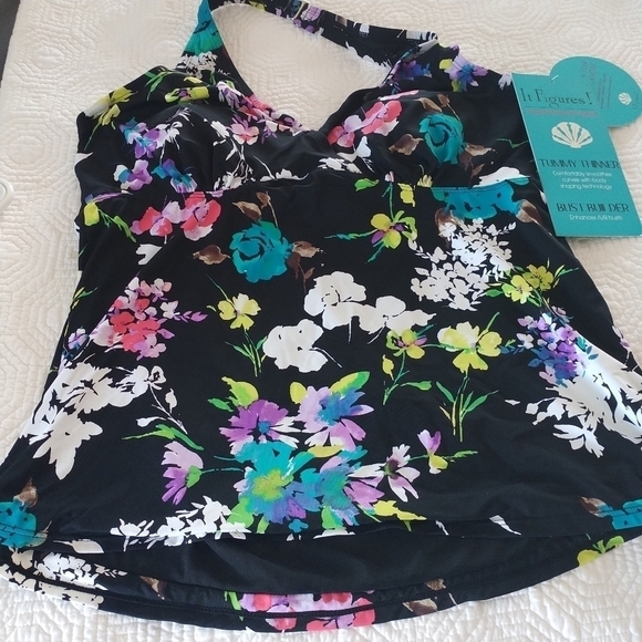 It Figures Halterkini Floral Swim Top Bust Builder 14 - Picture 6 of 15
